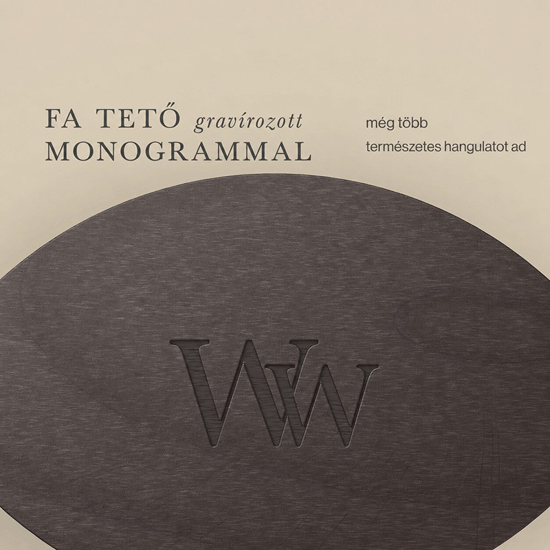 WoodWick® gravírozott fa tető monogramos részlettel