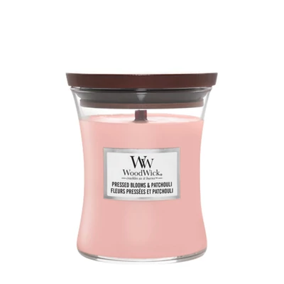 WoodWick® Pressed Blooms &amp; Patchouli közepes üveggyertya