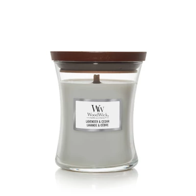 WoodWick® Lavender &amp; Cedar közepes üveggyertya