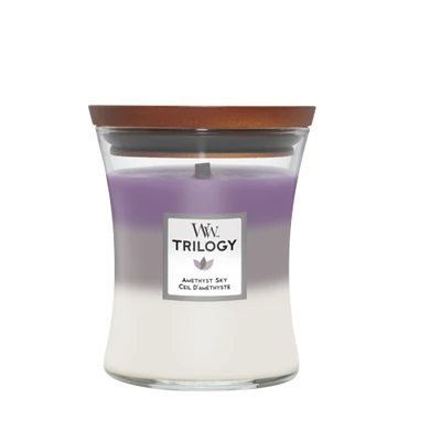 WoodWick® Amethyst Sky Trilogy közepes üveggyertya 275 g
