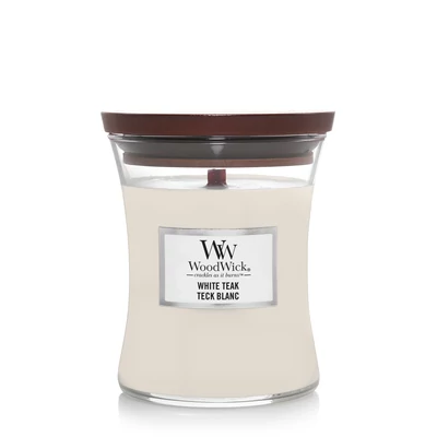 WoodWick® White Teak közepes üveggyertya