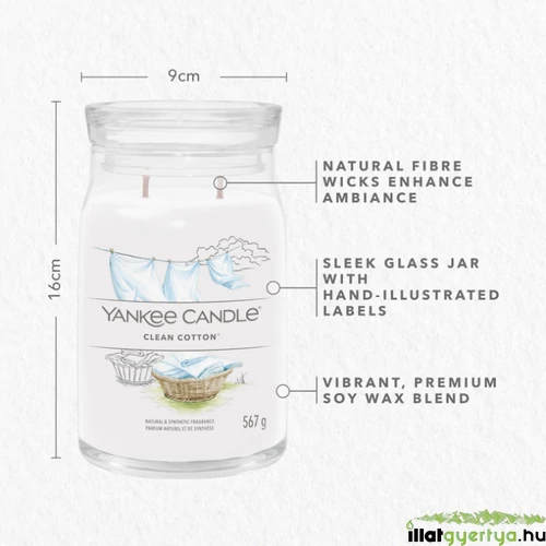 Clean Cotton Signature nagy üveggyertya 567 g