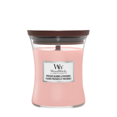 WoodWick® Pressed Blooms & Patchouli közepes üveggyertya 275 g