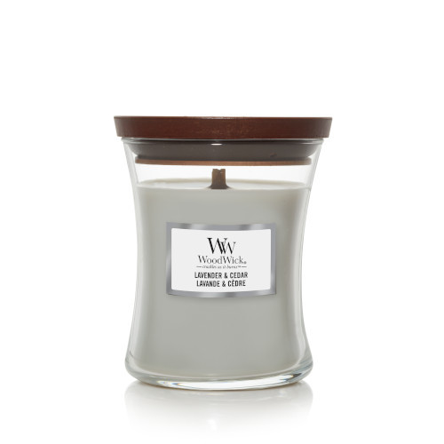 WoodWick® Lavender & Cedar közepes üveggyertya 275 g