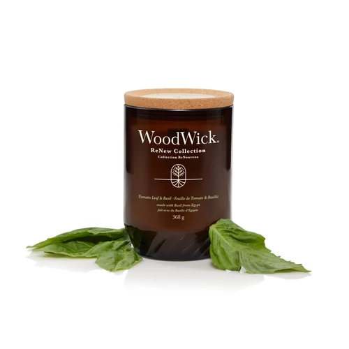 WoodWick® Tomato Leaf & Basil ReNew nagy üveggyertya 368 g