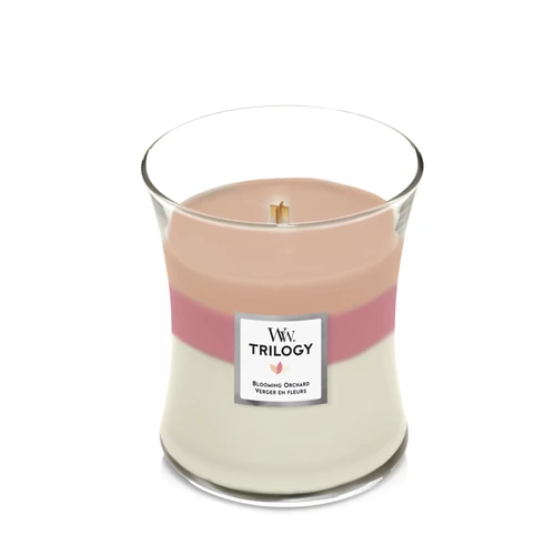 WoodWick® Blooming Orchard Trilogy közepes üveggyertya 275 g