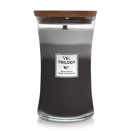 WoodWick® Warm Woods Trilogy nagy üveggyertya 609 g