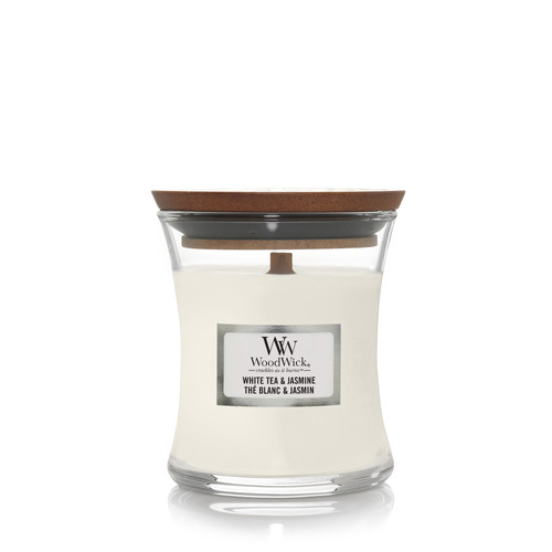 WoodWick® White Tea & Jasmine kis üveggyertya 85 g