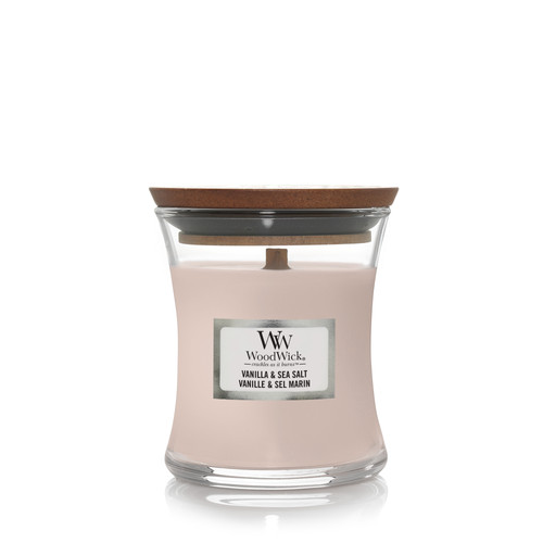 WoodWick® Vanilla & Sea Salt kis üveggyertya 85 g