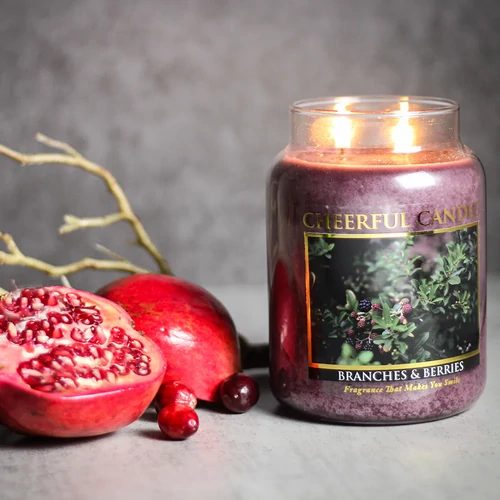 Cheerful Candle® Branches & Berries nagy üveggyertya 680 g