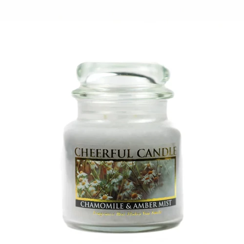 Cheerful Candle® Cheerful Candle® Chamomile &amp; Amber Mist közepes üveggyertya 454 g