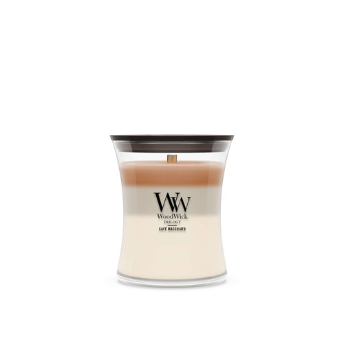 WoodWick® Café Macchiato Trilogy közepes üveggyertya 275 g