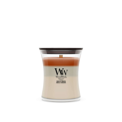 WoodWick® Vanilla Embers Trilogy közepes üveggyertya 275 g